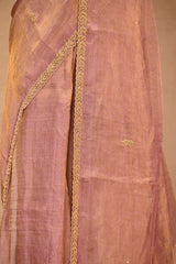 Mauve Kota Tissue Silk Saree with Floral Buta and Scalloped