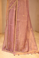 Mauve Kota Tissue Silk Saree with Floral Buta and Scalloped