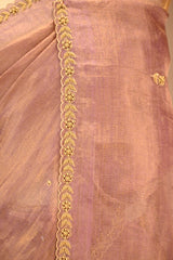 Mauve Kota Tissue Silk Saree with Floral Buta and Scalloped