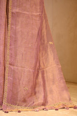 Mauve Kota Tissue Silk Saree with Floral Buta and Scalloped