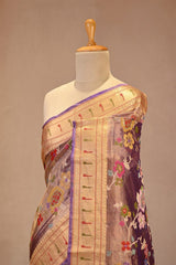 Lilac Tissue Silk Saree with Resham Floral Jaal