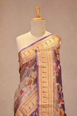 Lilac Tissue Silk Saree with Resham Floral Jaal