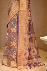 Lilac Tissue Silk Saree with Resham Floral Jaal