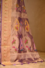 Lilac Tissue Silk Saree with Resham Floral Jaal