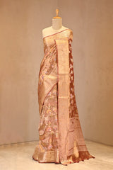 Caramel Brown Tissue Silk Saree with Resham Floral Jaal