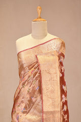 Caramel Brown Tissue Silk Saree with Resham Floral Jaal