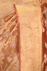 Caramel Brown Tissue Silk Saree with Resham Floral Jaal