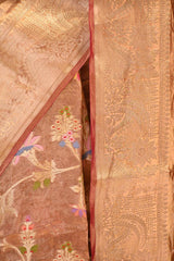 Caramel Brown Tissue Silk Saree with Resham Floral Jaal