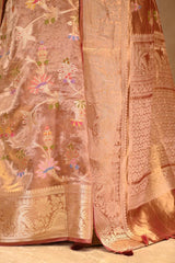 Caramel Brown Tissue Silk Saree with Resham Floral Jaal