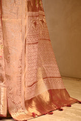 Caramel Brown Tissue Silk Saree with Resham Floral Jaal