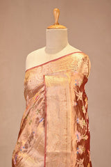 Caramel Brown Tissue Silk Saree with Resham Floral Jaal