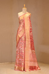 Red Tissue Silk Saree with Resham Woven Floral Jaal