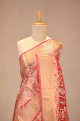 Red Tissue Silk Saree with Resham Woven Floral Jaal