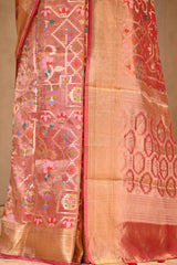 Red Tissue Silk Saree with Resham Woven Floral Jaal