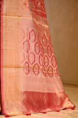 Red Tissue Silk Saree with Resham Woven Floral Jaal