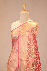 Red Tissue Silk Saree with Resham Woven Floral Jaal