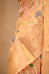 Gold Tissue Silk Saree with Resham Woven Floral Jaal