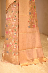 Gold Tissue Silk Saree with Resham Woven Floral Jaal