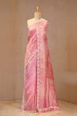 Pink Tissue Silk Saree with Pearl Embellished Buti