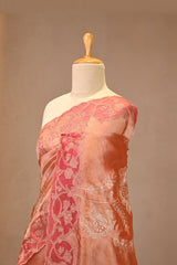 Rust Tissue Silk Saree with Applique Pitta Zari Motifs