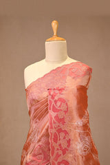 Rust Tissue Silk Saree with Applique Pitta Zari Motifs