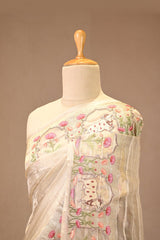 Silver Tissue Silk Saree with Zari Stripes and Pichwai Design