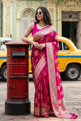 Dark Pink Banarasi Saree with Floral Motifs