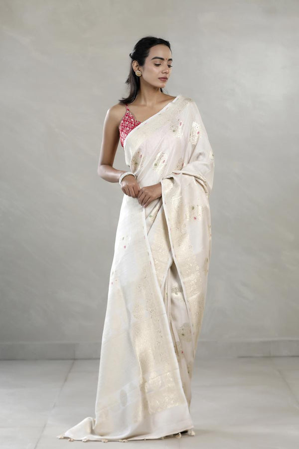beige saree, Tussar silk saree, khaddi saree, Banarasi saree, party wear saree, Wedding Saree