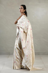 Beige Tussar Khaddi Silk Saree with Meenakari And Paisley Border