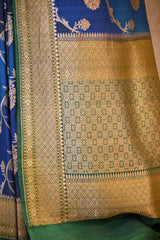 Blue Banarasi Tussar Khaddi Silk Saree with Rangkat Floral Work