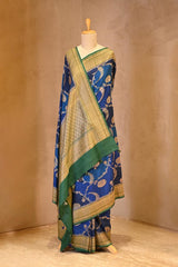 Blue Banarasi Tussar Khaddi Silk Saree with Rangkat Floral Work