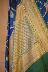 Blue Banarasi Tussar Khaddi Silk Saree with Rangkat Floral Work