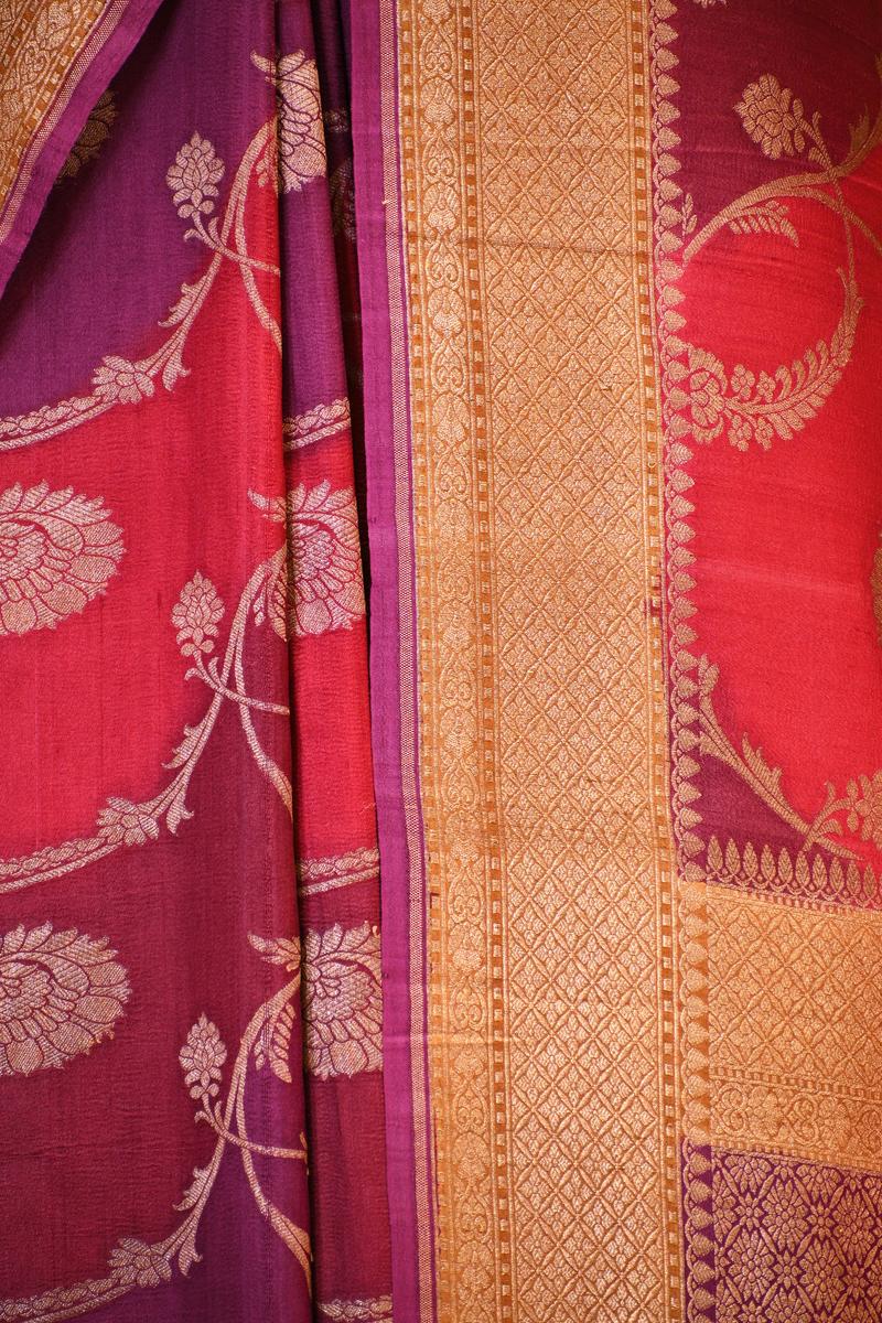 Magenta Banarasi Tussar Khaddi Silk Saree with Rangkat Floral Work