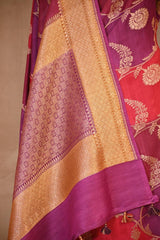 Magenta Banarasi Tussar Khaddi Silk Saree with Rangkat Floral Work