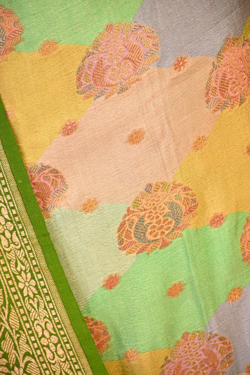 Green Rangkat Banarasi Tussar Khaddi Silk Saree With Hand-Brush Work