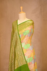 Green Rangkat Banarasi Tussar Khaddi Silk Saree With Hand-Brush Work