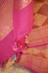Magenta Pink Banarasi Tussar Khaddi Silk Saree with Geometric Crisscross Pattern