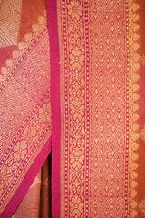 Magenta Pink Banarasi Tussar Khaddi Silk Saree with Geometric Crisscross Pattern