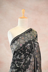 Black Tussar Khaddi with Meenakari woven floral jaal
