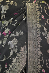 Black Tussar Khaddi Silk Saree with Floral & Paisley Jaal