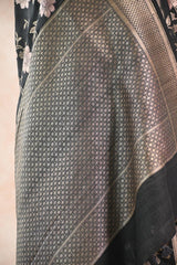 Black Tussar Khaddi Silk Saree with Water-Gold Zari Work