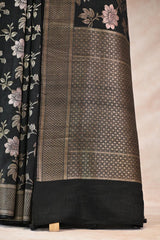 Black Tussar Khaddi Silk Saree with Water-Gold Zari Work