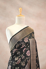 Black Tussar Khaddi Silk Saree with Water-Gold Zari Work
