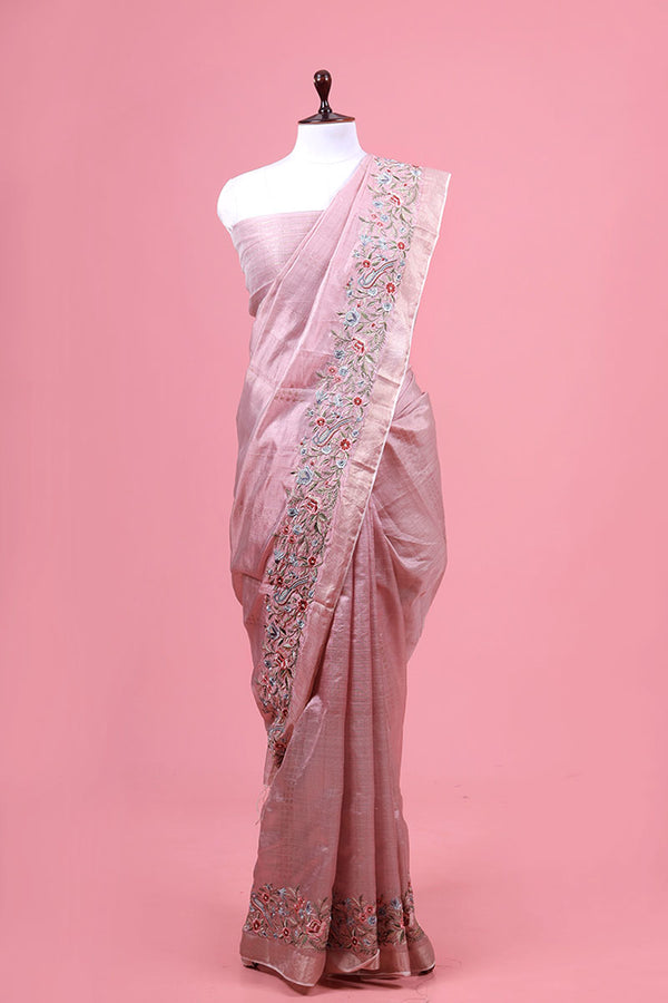 Mauve Floral Embroidered Silk Saree By Chinaya Banaras