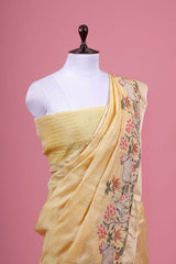Yellow Floral & Pichwai Embroidered Tussar Silk Saree