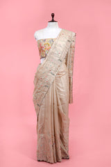 Beige saree, Tussar silk saree, handloom saree, party wear saree, Wedding Saree