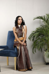 Brown Tussar Silk Office Wear Saree with Silver Zari Stripes