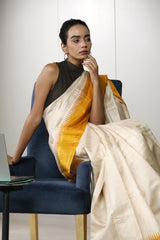 Almond White Tussar Silk Saree – Office Wear