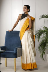 Almond White Tussar Silk Saree – Office Wear