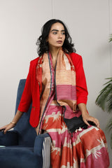 Rust Red Tussar Silk Office Wear Saree with Abstract Prints